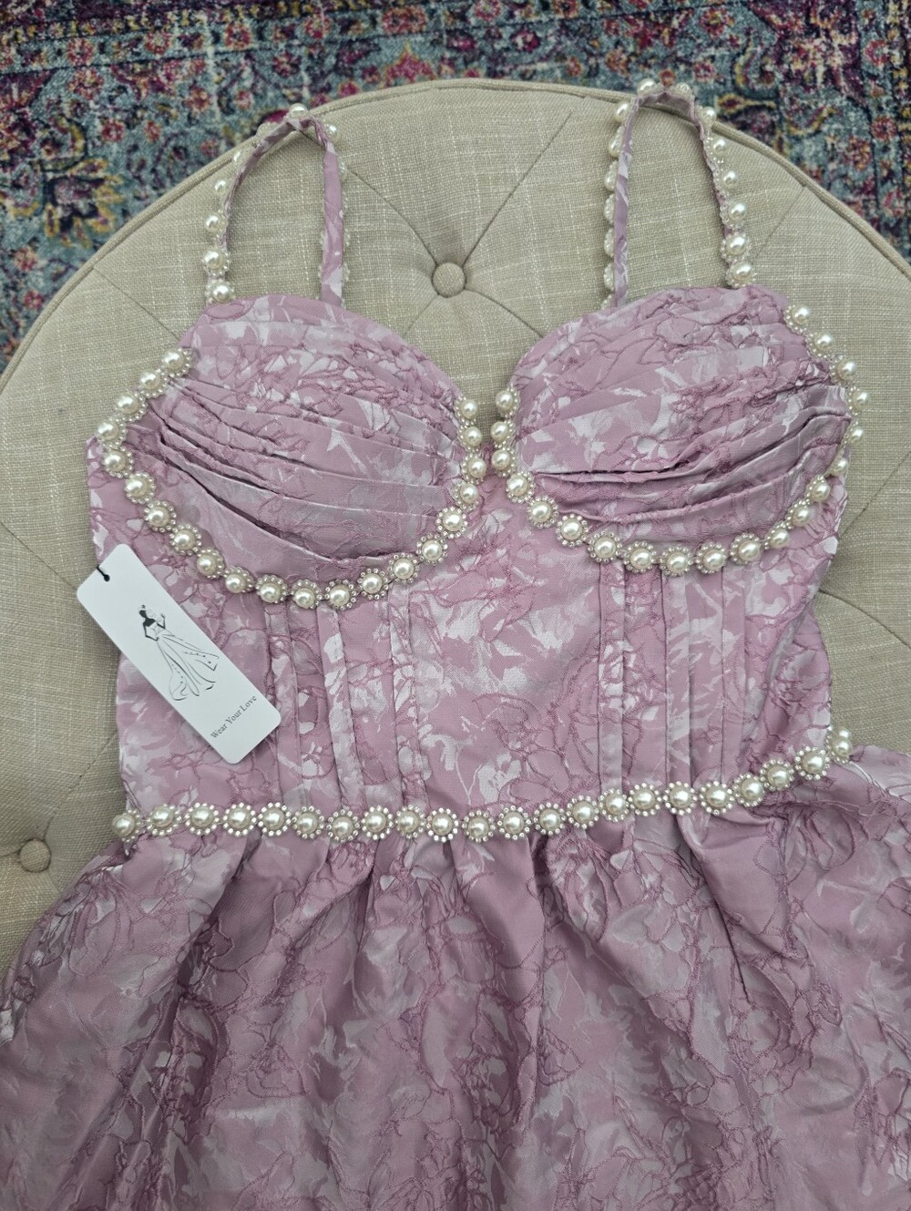 Orchid Haze Baroque Floral Dress Jacquard Mauve Wedding Guest HoCo Prom L 12 14